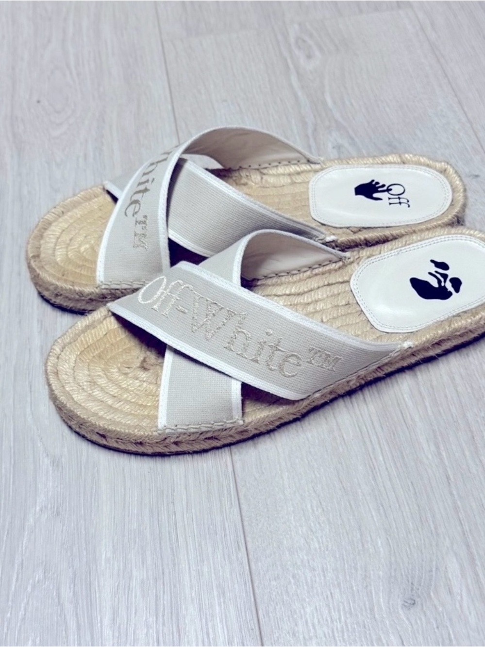 Off-White Cream Cross-Strap Espadrille Slide Sandals
